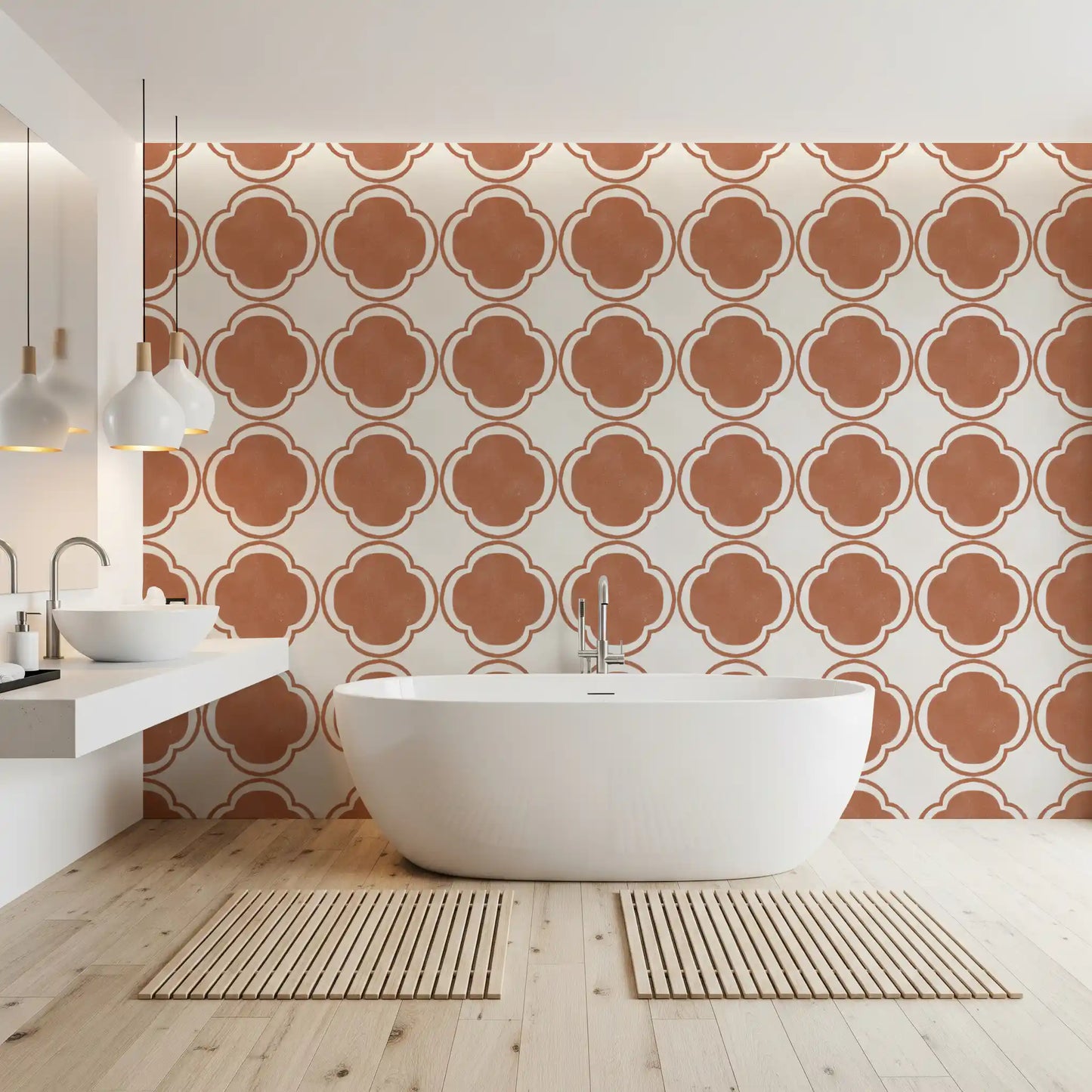 Mediterranean Quatrefoil Decor - Terracotta Wallpaper⁠
