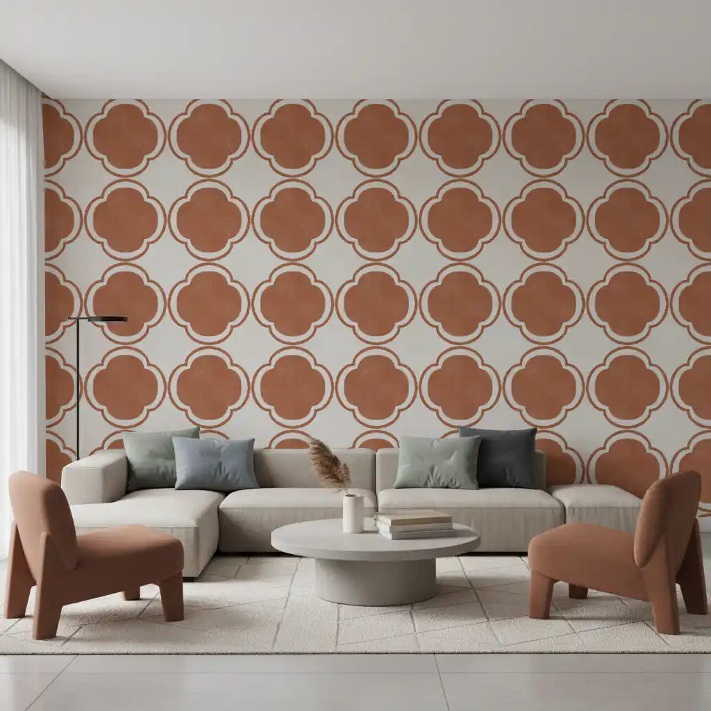 Mediterranean Quatrefoil Decor - Terracotta Wallpaper⁠