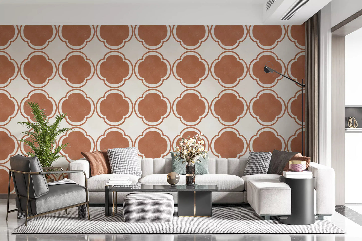 Mediterranean Quatrefoil Decor - Terracotta Wallpaper⁠