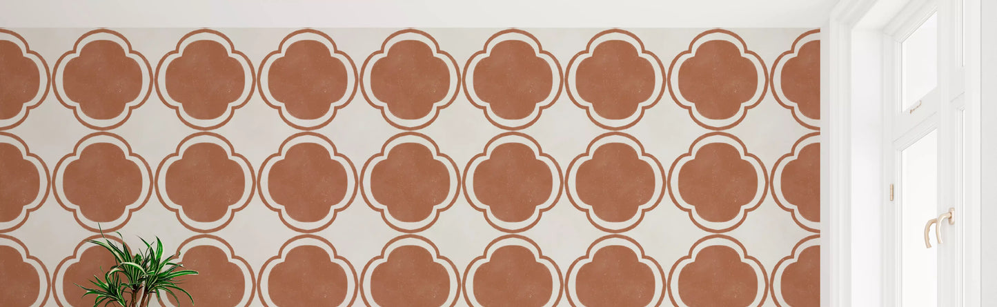 Mediterranean Quatrefoil Decor - Terracotta Wallpaper⁠
