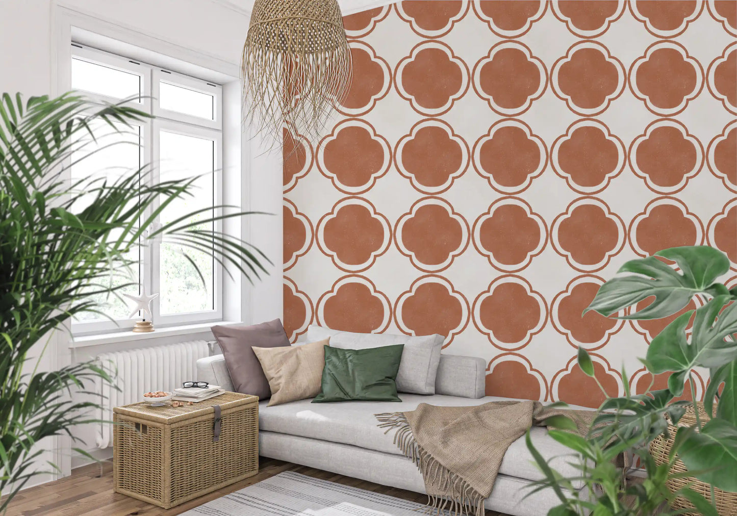 Mediterranean Quatrefoil Decor - Terracotta Wallpaper⁠