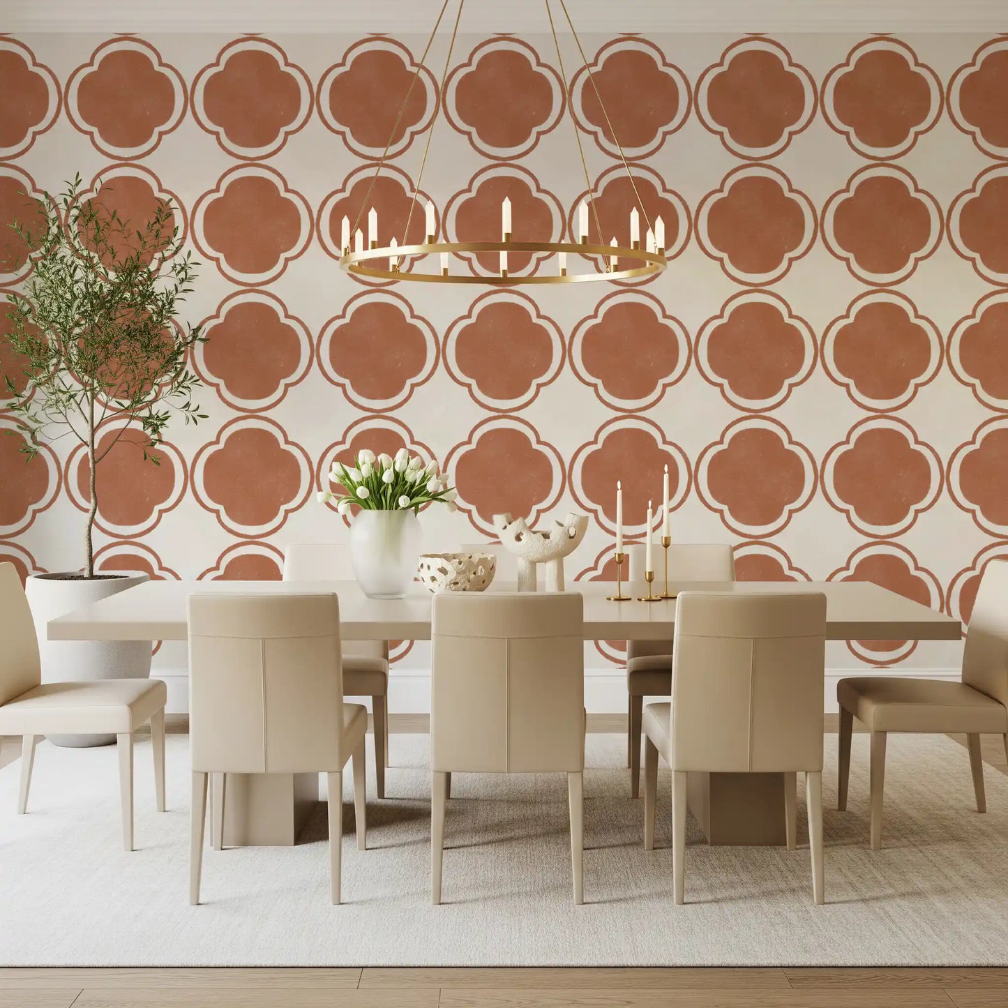 Mediterranean Quatrefoil Decor - Terracotta Wallpaper⁠