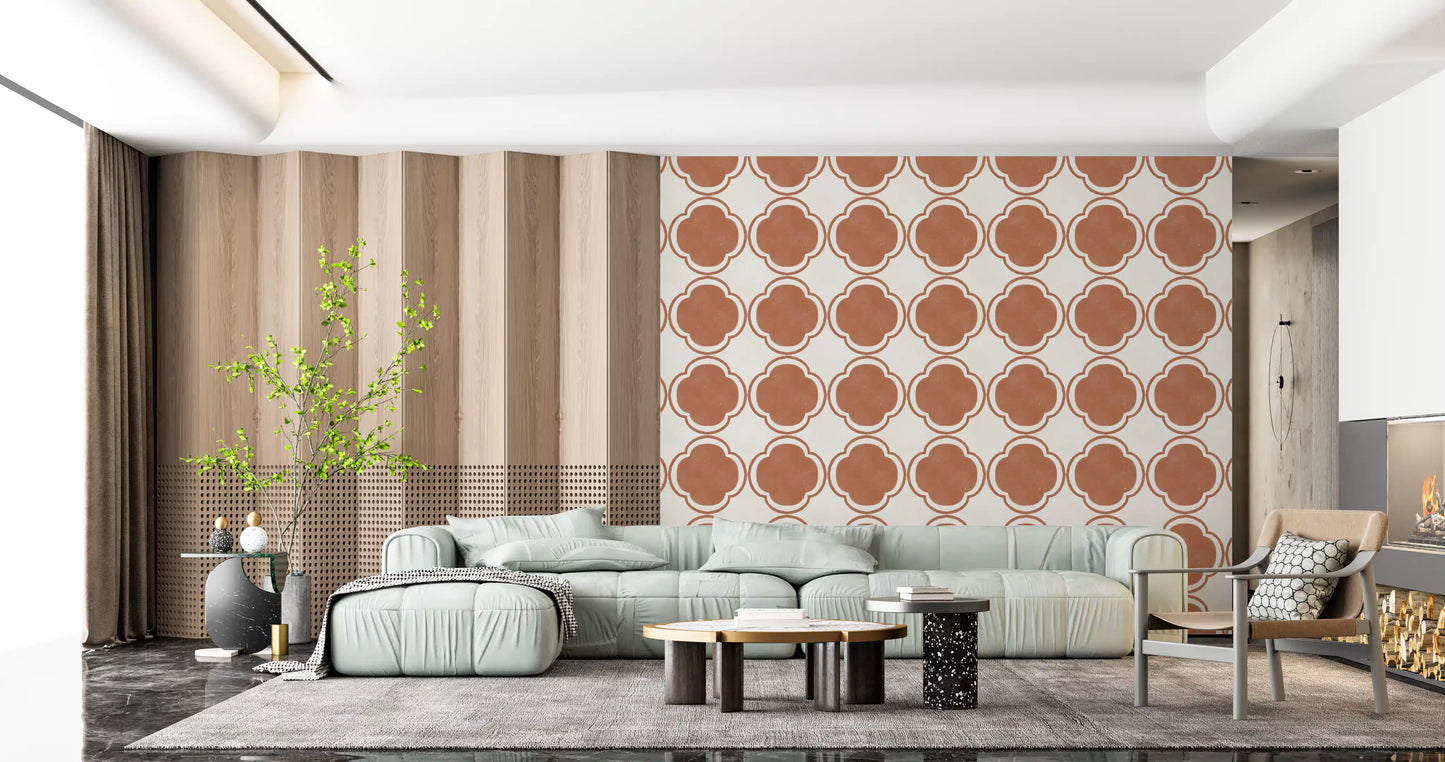 Mediterranean Quatrefoil Decor - Terracotta Wallpaper⁠