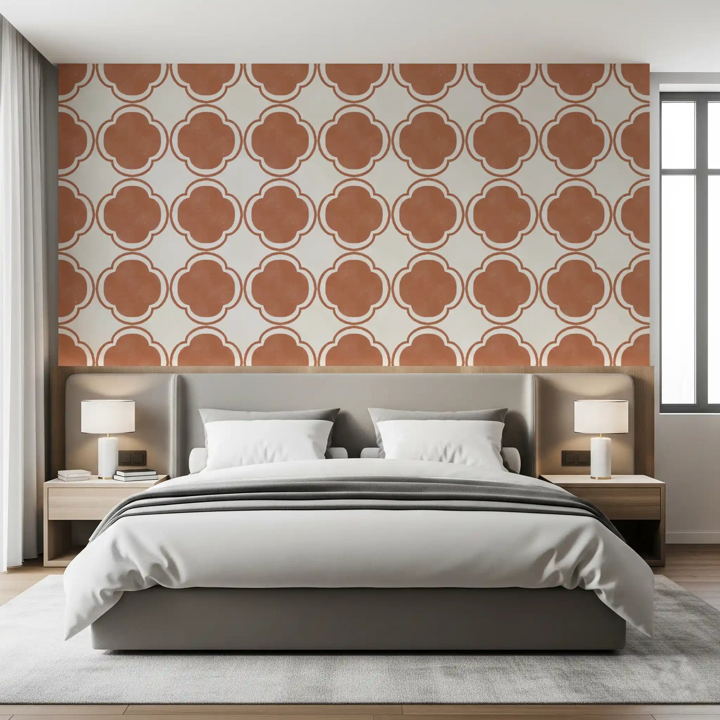 Mediterranean Quatrefoil Decor - Terracotta Wallpaper⁠