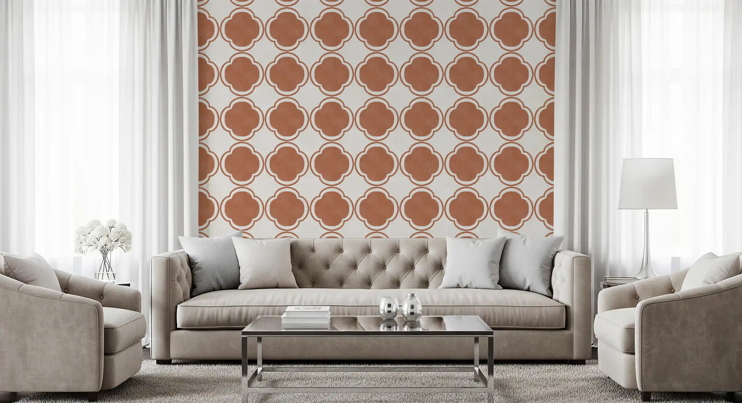 Mediterranean Quatrefoil Decor - Terracotta Wallpaper⁠