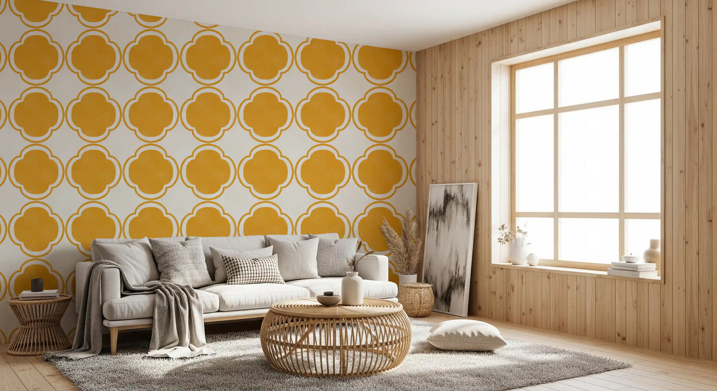 Mediterranean Quatrefoil Decor - Yellow Wallpaper⁠