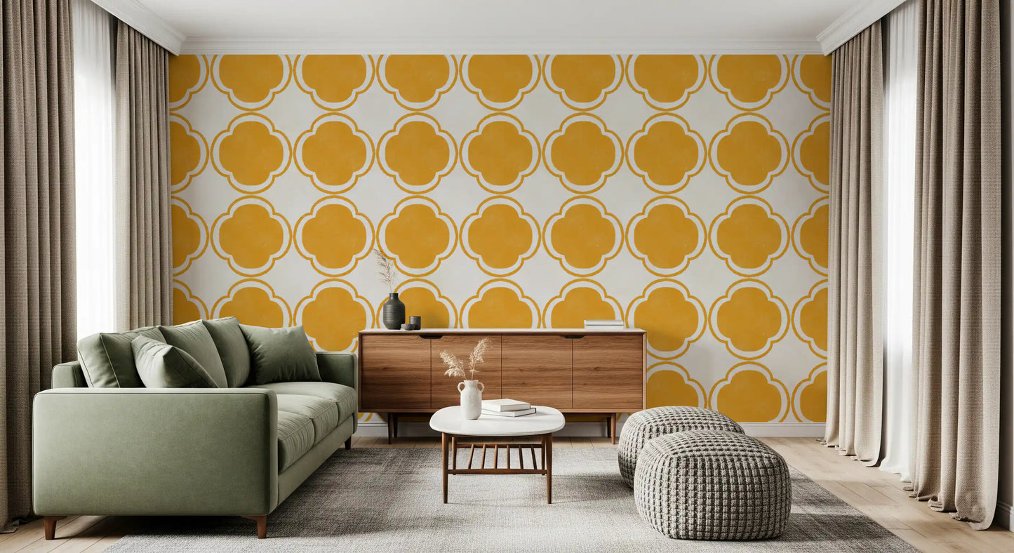 Mediterranean Quatrefoil Decor - Yellow Wallpaper⁠