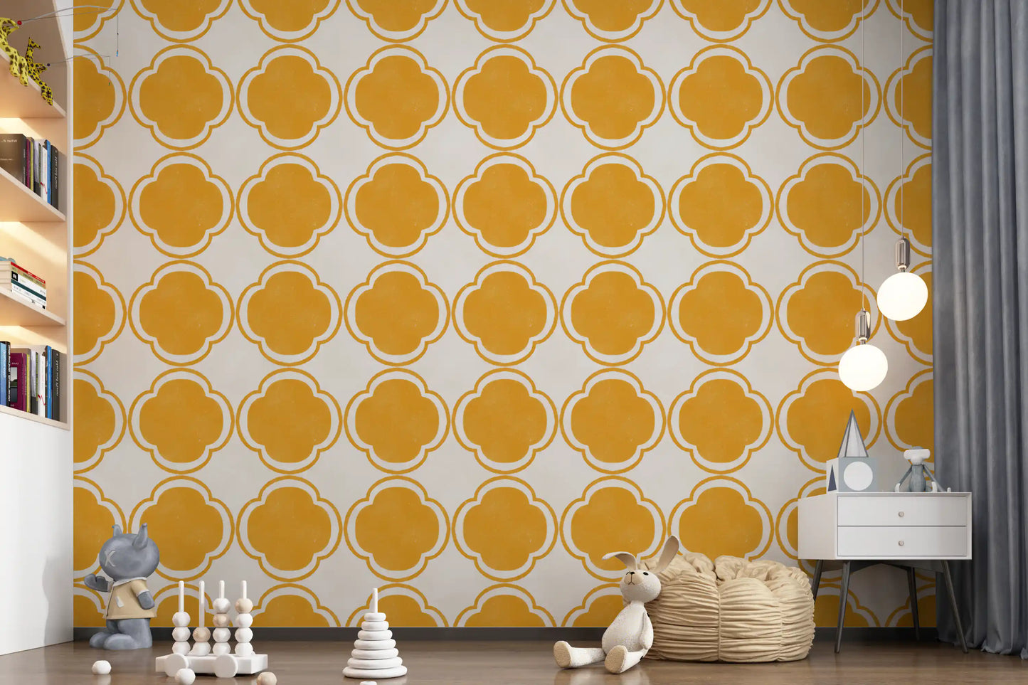 Mediterranean Quatrefoil Decor - Yellow Wallpaper⁠