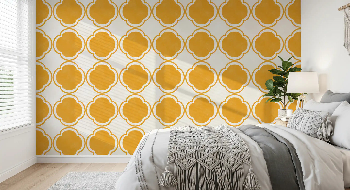 Mediterranean Quatrefoil Decor - Yellow Wallpaper⁠