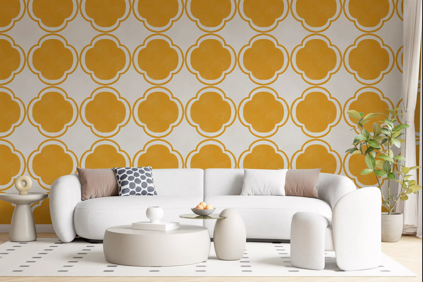 Mediterranean Quatrefoil Decor - Yellow Wallpaper⁠