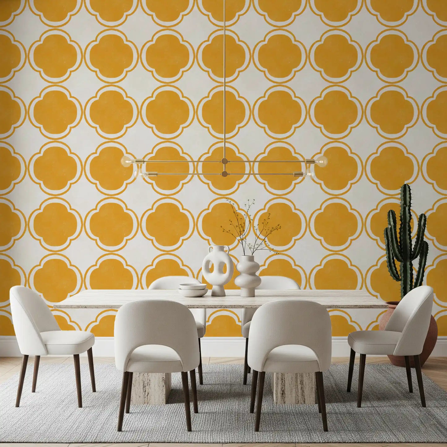 Mediterranean Quatrefoil Decor - Yellow Wallpaper⁠