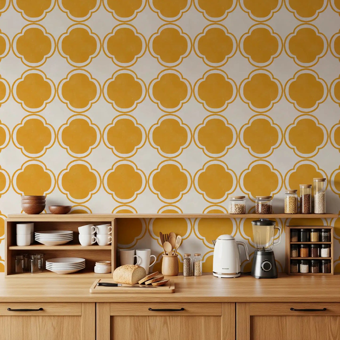 Mediterranean Quatrefoil Decor - Yellow Wallpaper⁠