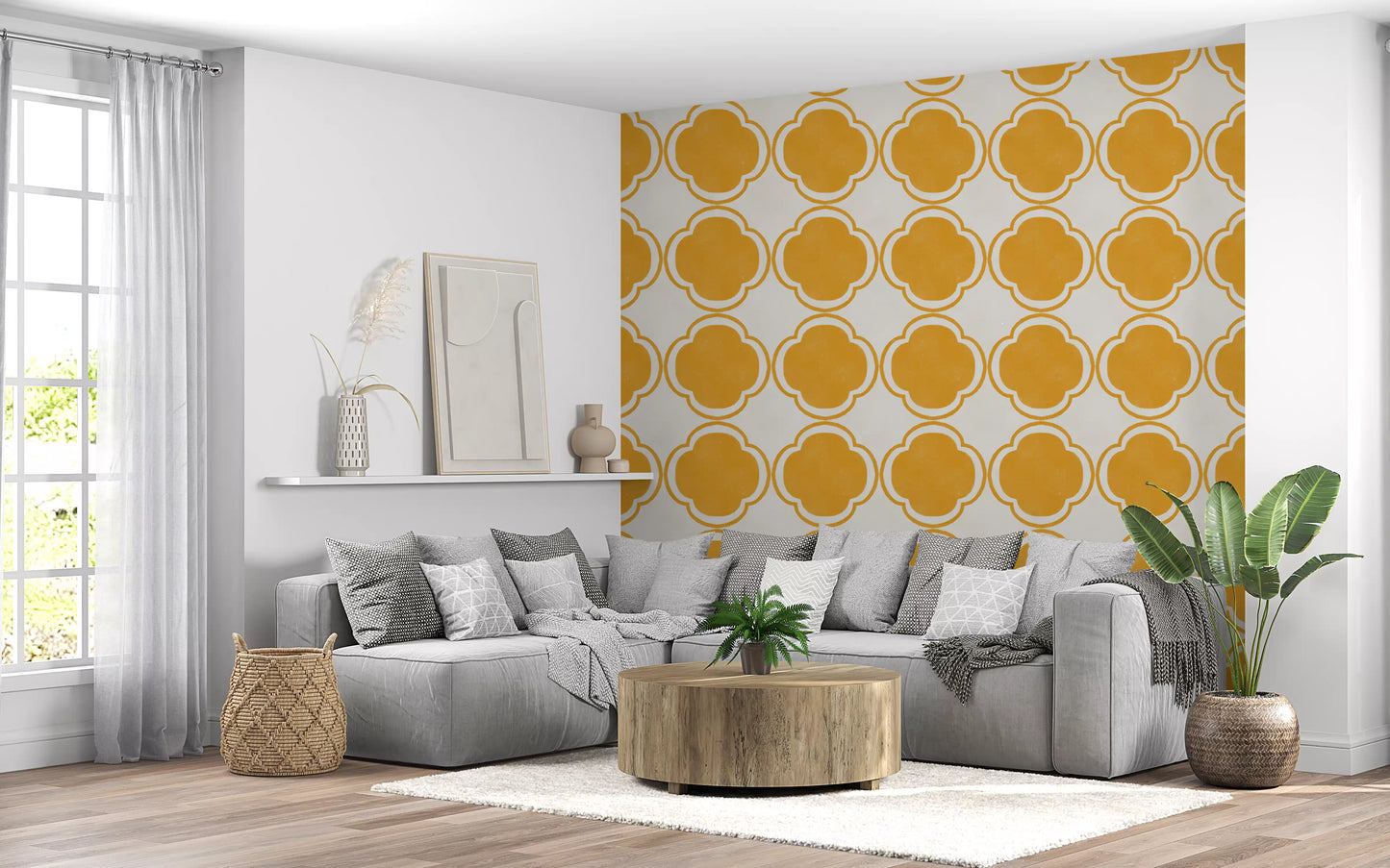 Mediterranean Quatrefoil Decor - Yellow Wallpaper⁠