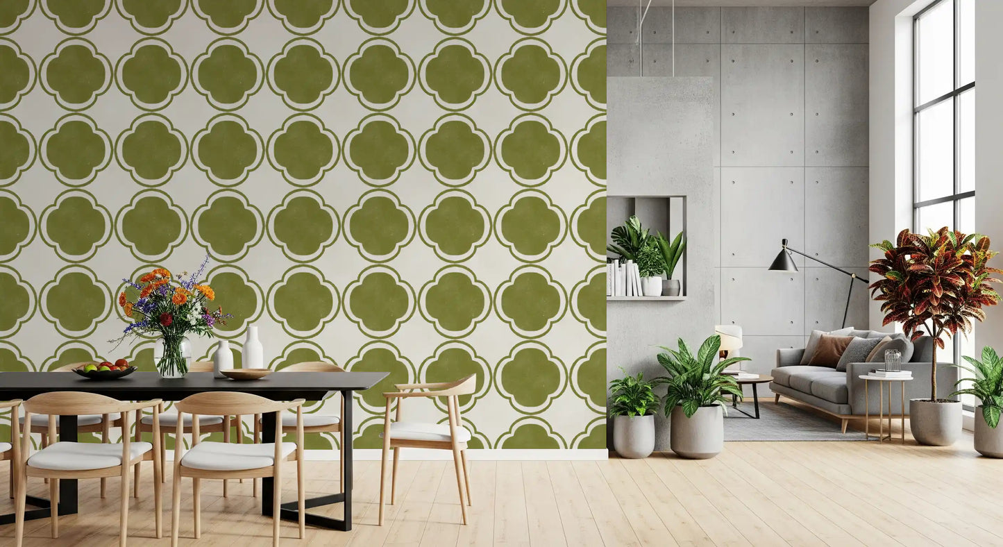Mediterranean Quatrefoil Decor - Green Wallpaper⁠