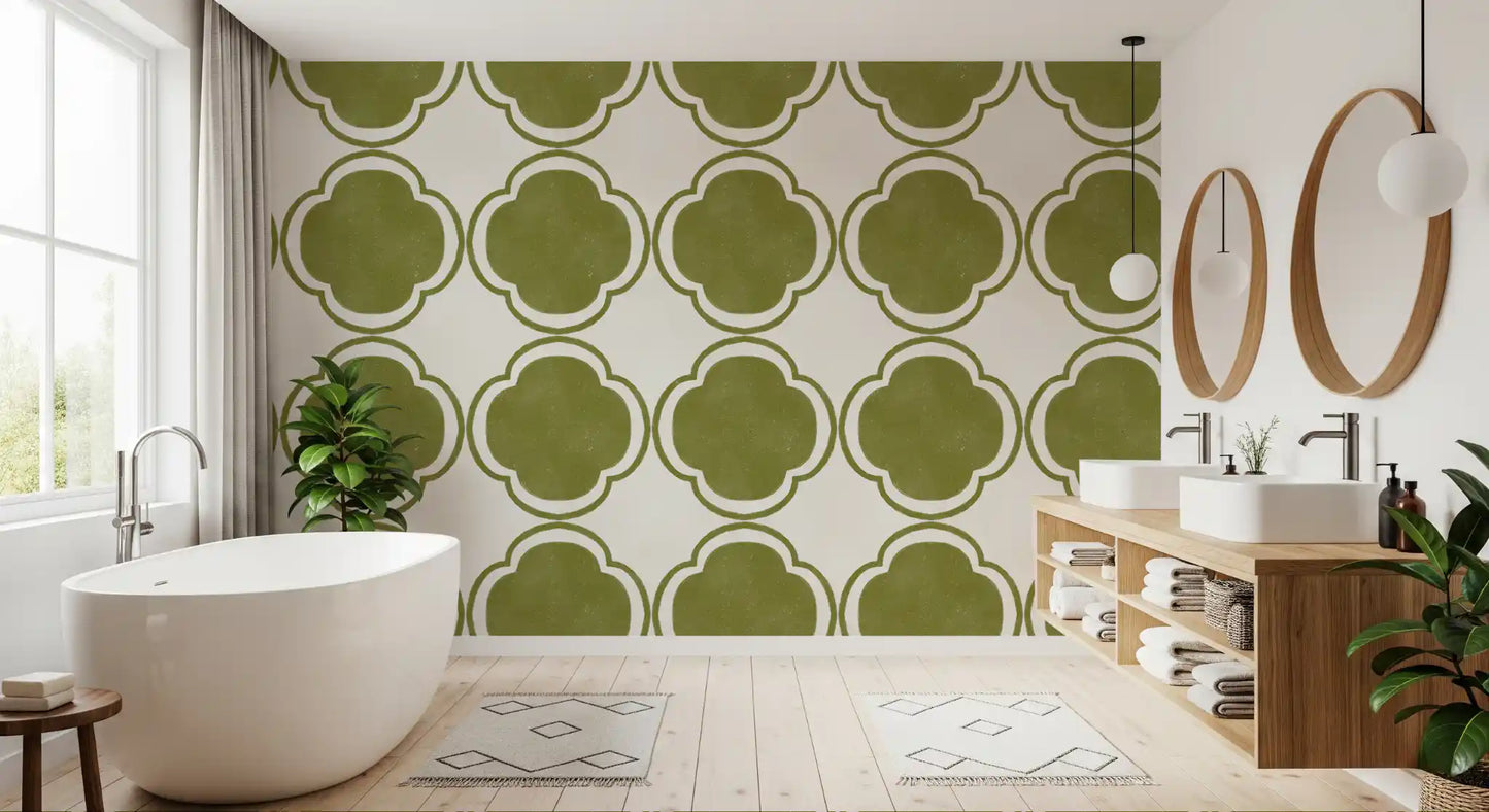 Mediterranean Quatrefoil Decor - Green Wallpaper⁠