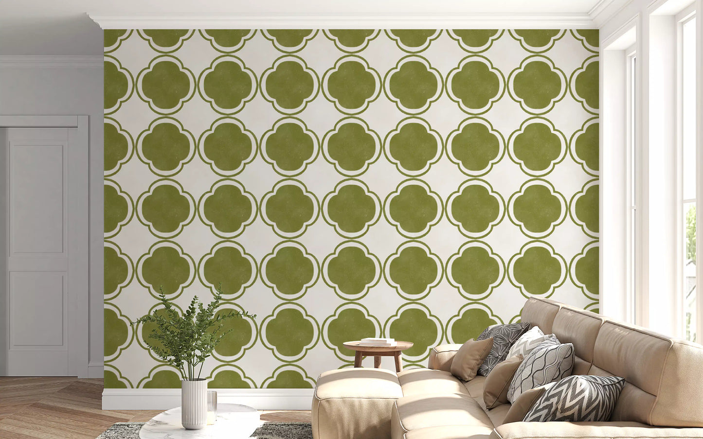Mediterranean Quatrefoil Decor - Green Wallpaper⁠