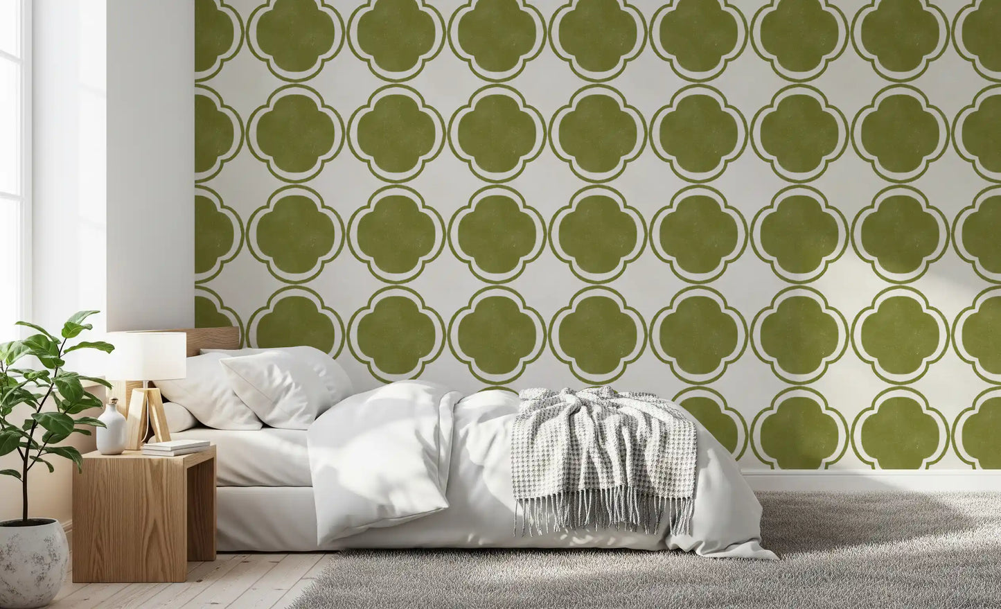 Mediterranean Quatrefoil Decor - Green Wallpaper⁠