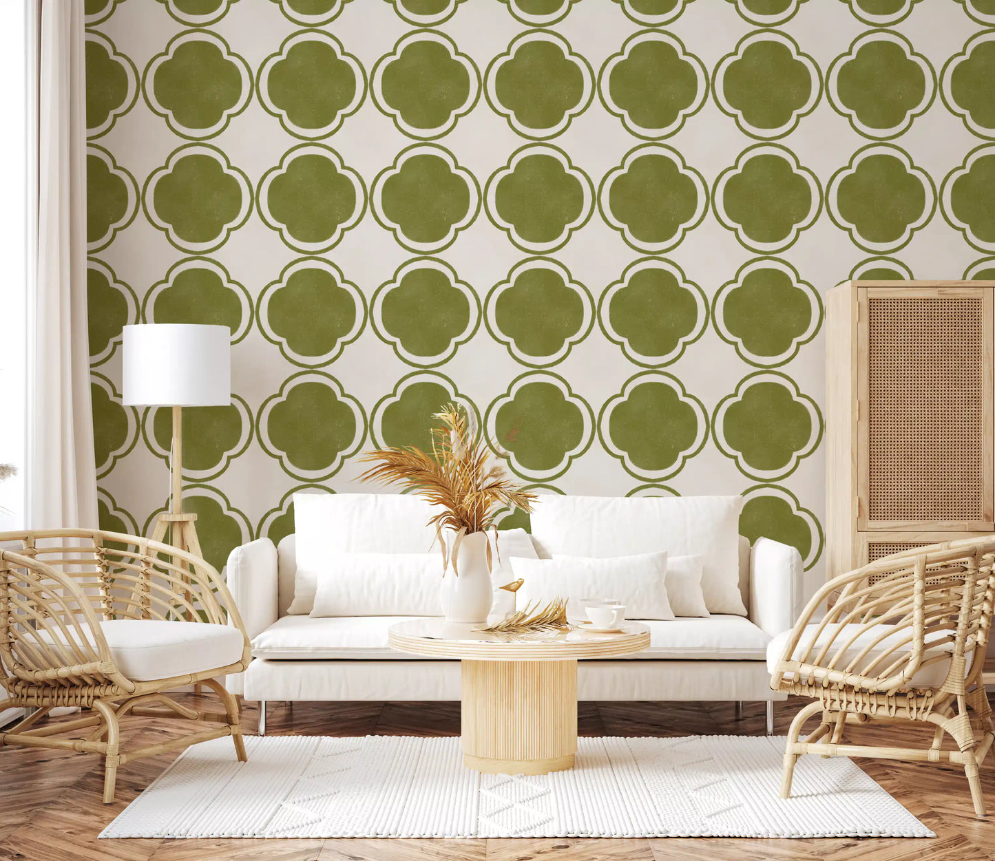 Mediterranean Quatrefoil Decor - Green Wallpaper⁠