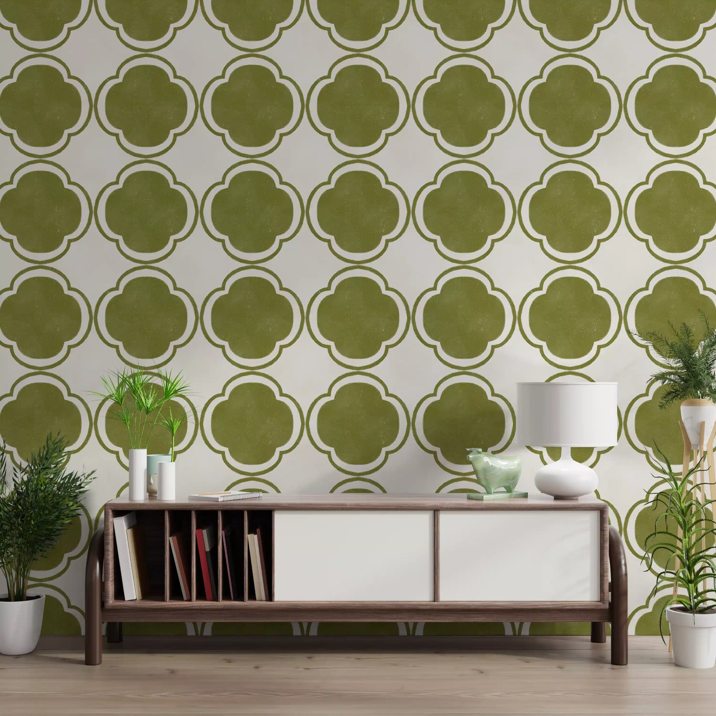Mediterranean Quatrefoil Decor - Green Wallpaper⁠