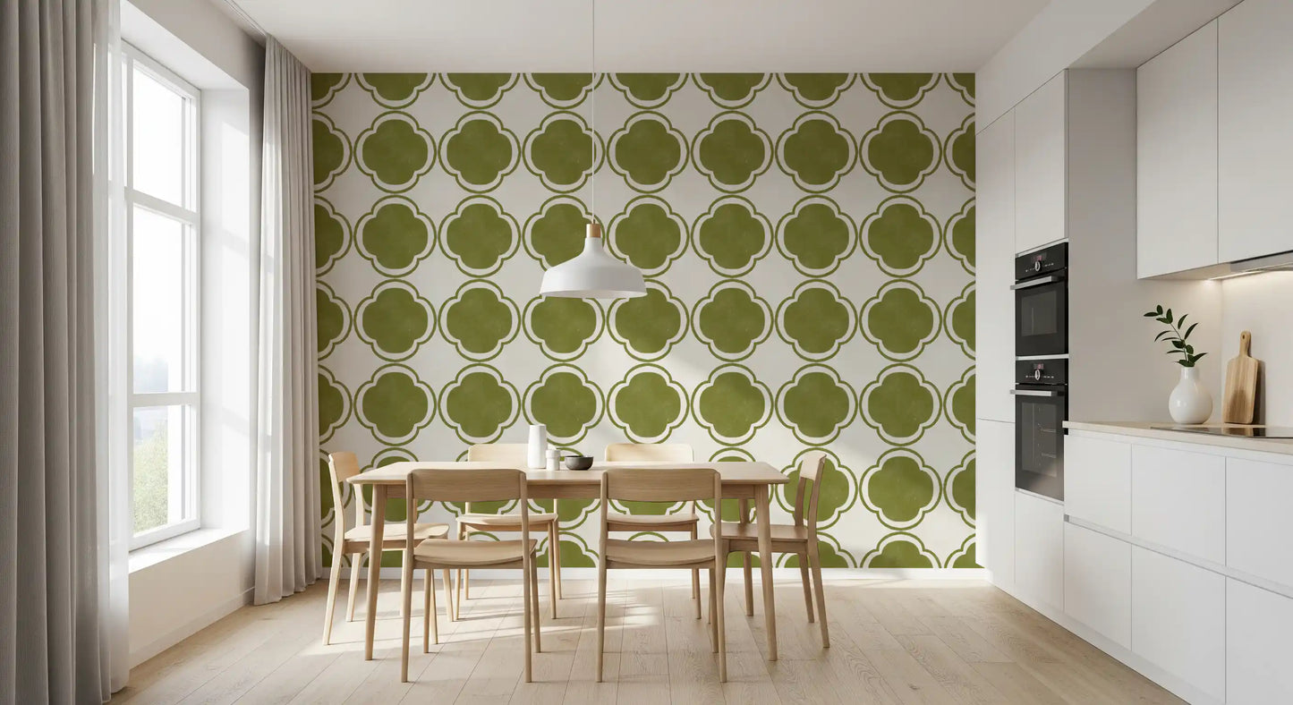 Mediterranean Quatrefoil Decor - Green Wallpaper⁠