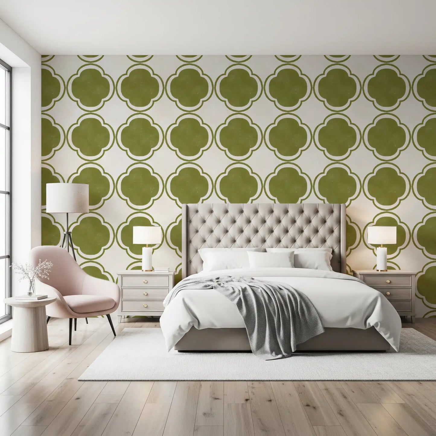 Mediterranean Quatrefoil Decor - Green Wallpaper⁠