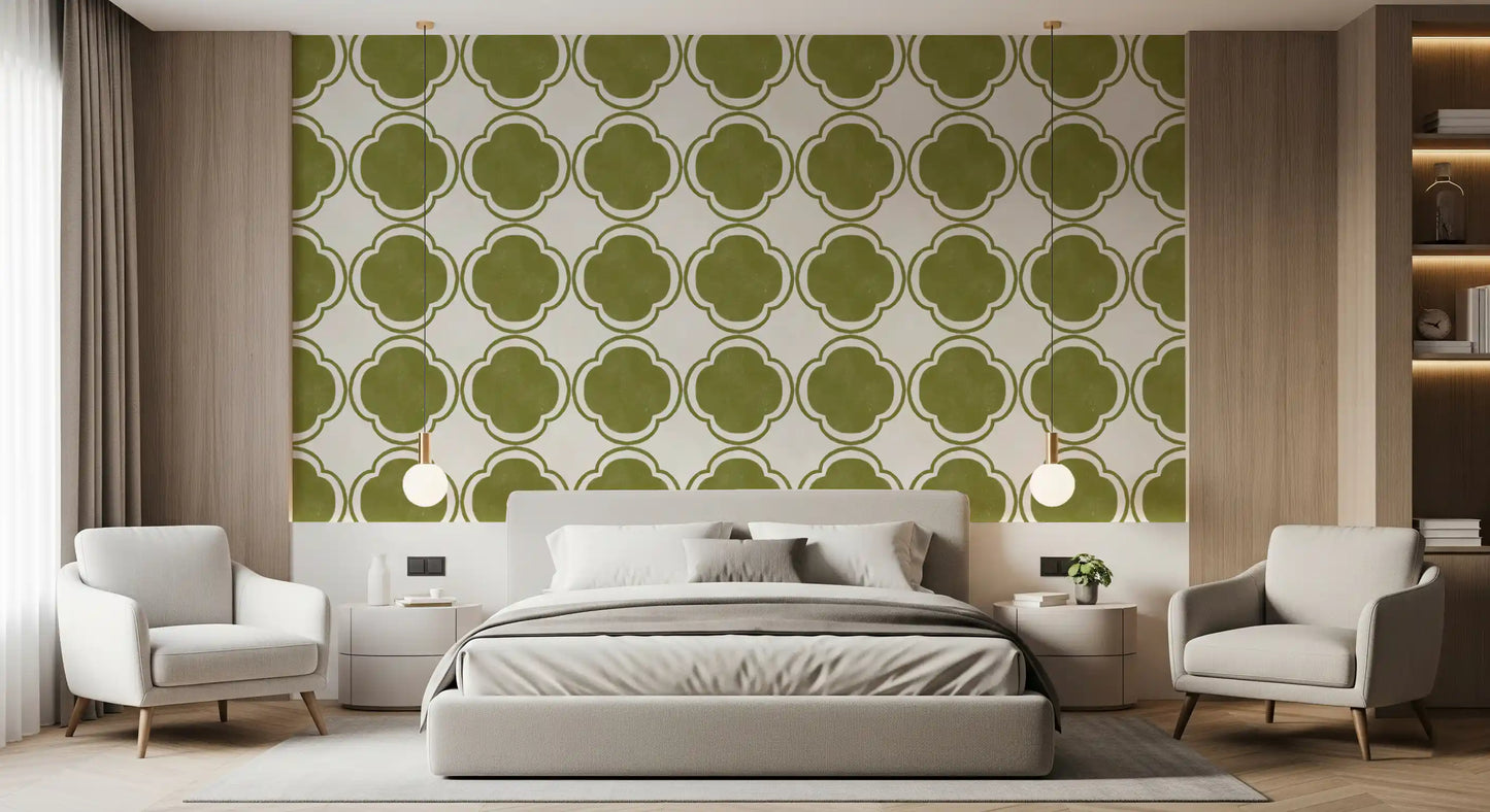 Mediterranean Quatrefoil Decor - Green Wallpaper⁠