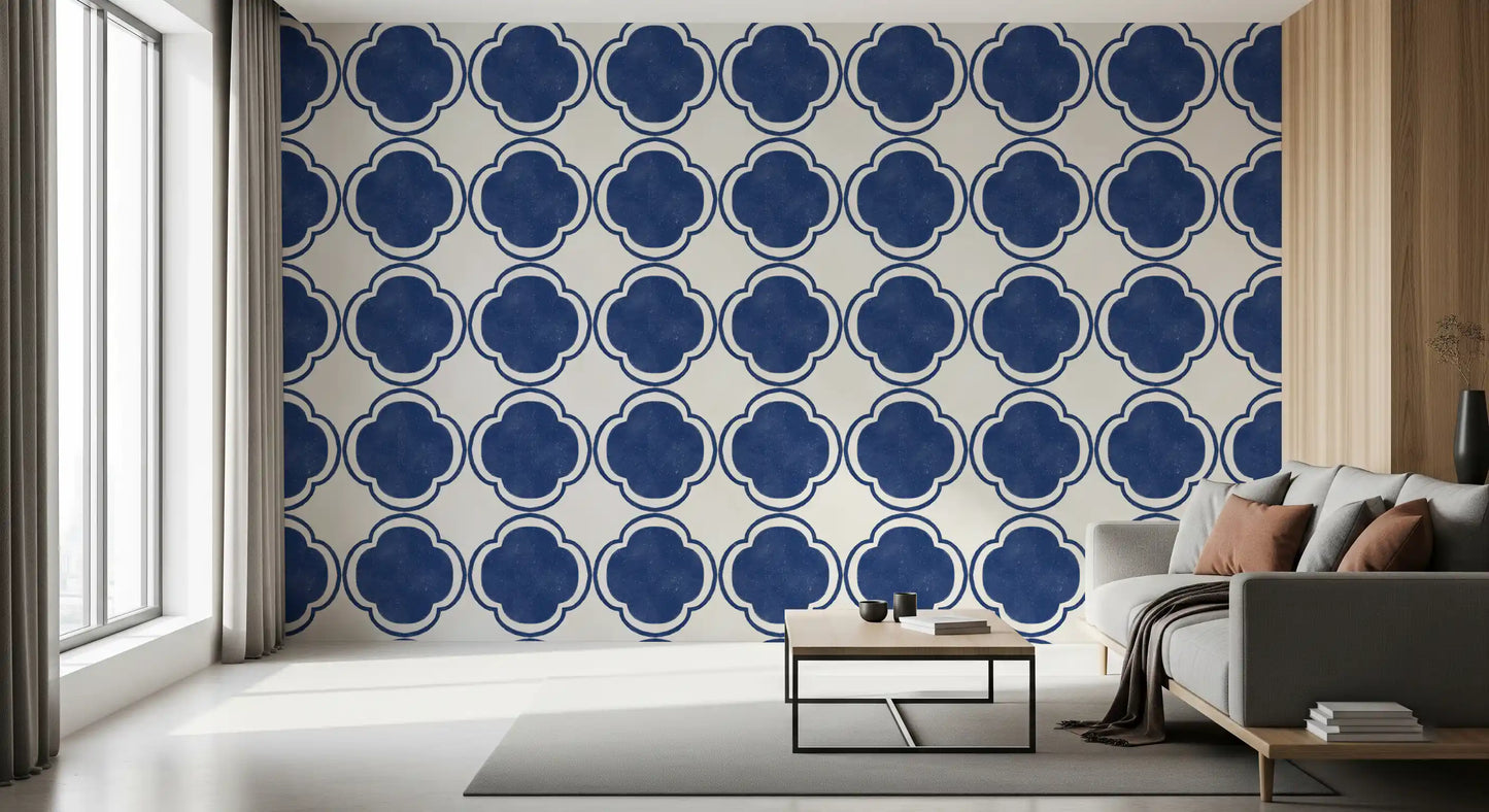 Mediterranean Quatrefoil Decor - Blue Wallpaper⁠