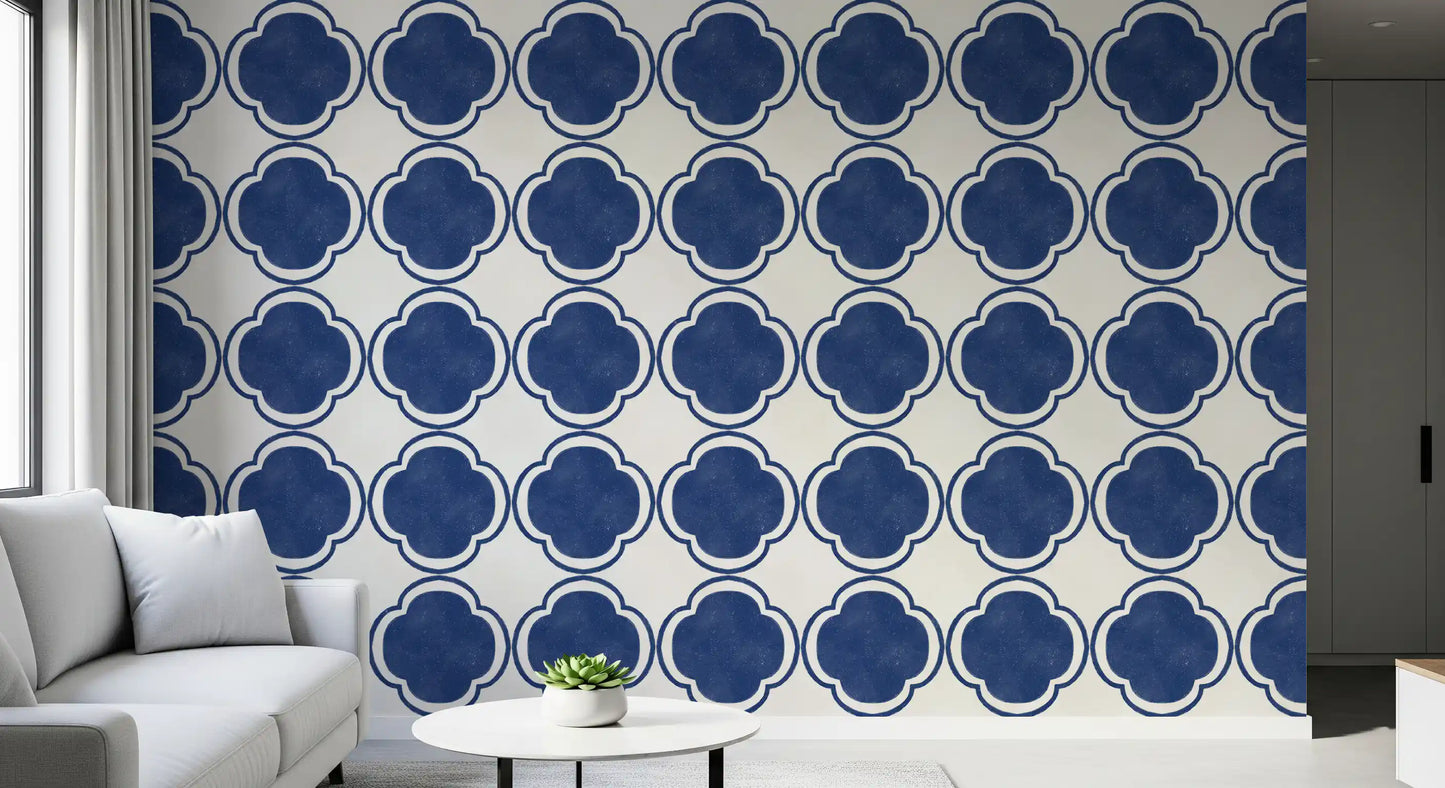 Mediterranean Quatrefoil Decor - Blue Wallpaper⁠