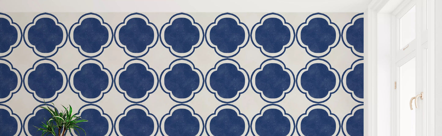 Mediterranean Quatrefoil Decor - Blue Wallpaper⁠