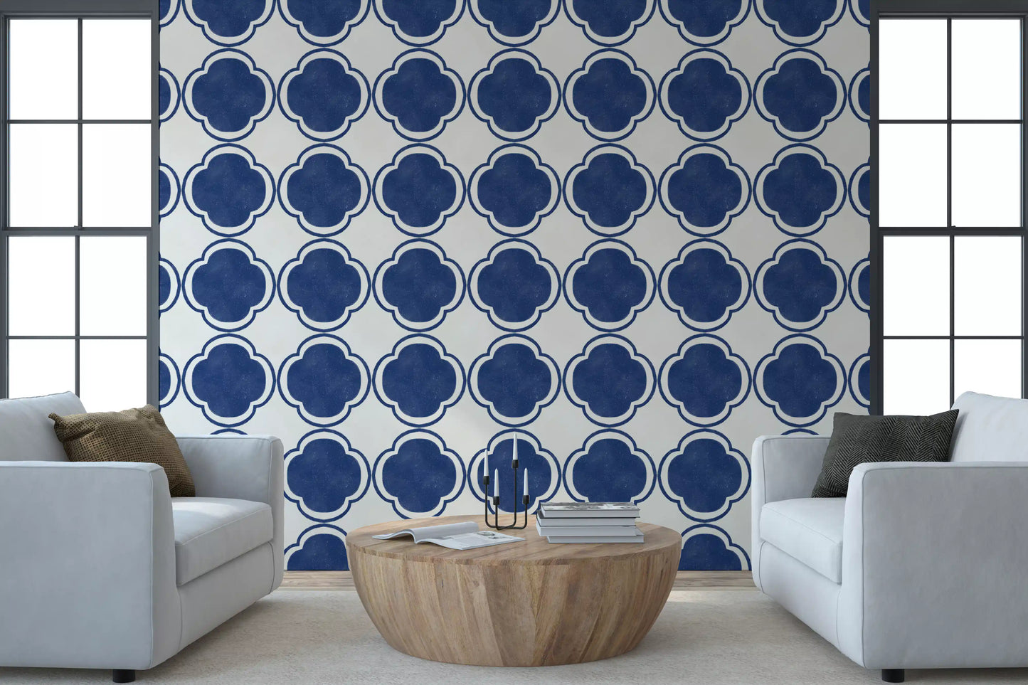 Mediterranean Quatrefoil Decor - Blue Wallpaper⁠