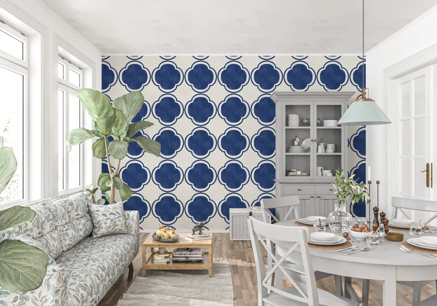 Mediterranean Quatrefoil Decor - Blue Wallpaper⁠