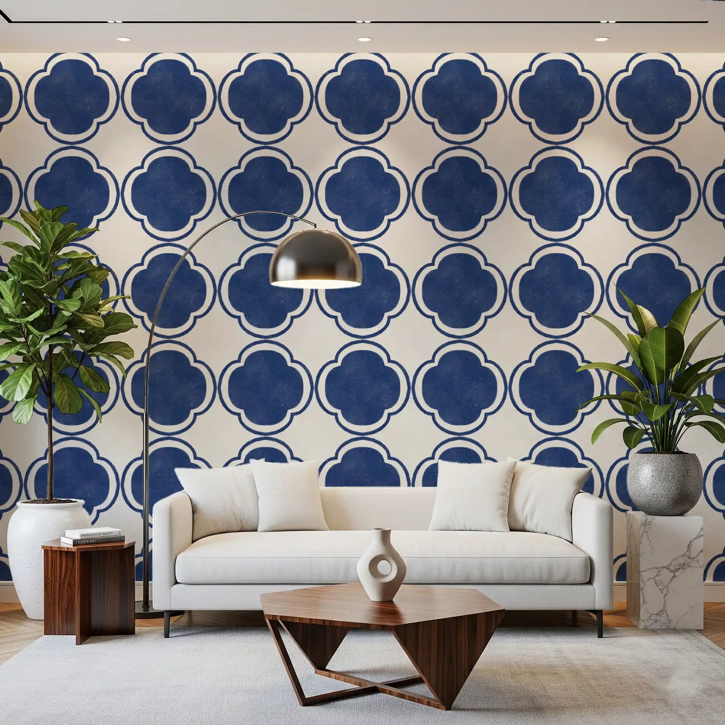 Mediterranean Quatrefoil Decor - Blue Wallpaper⁠