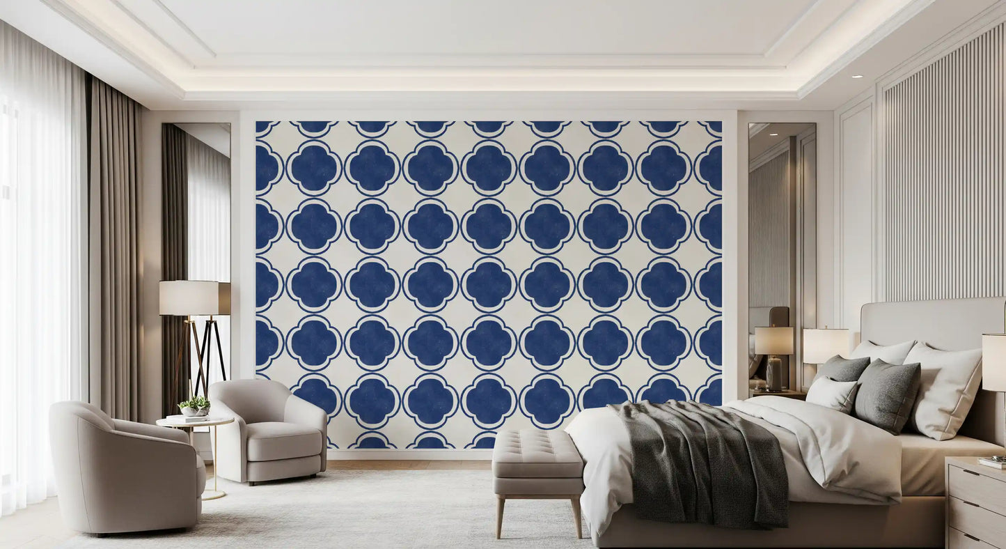 Mediterranean Quatrefoil Decor - Blue Wallpaper⁠