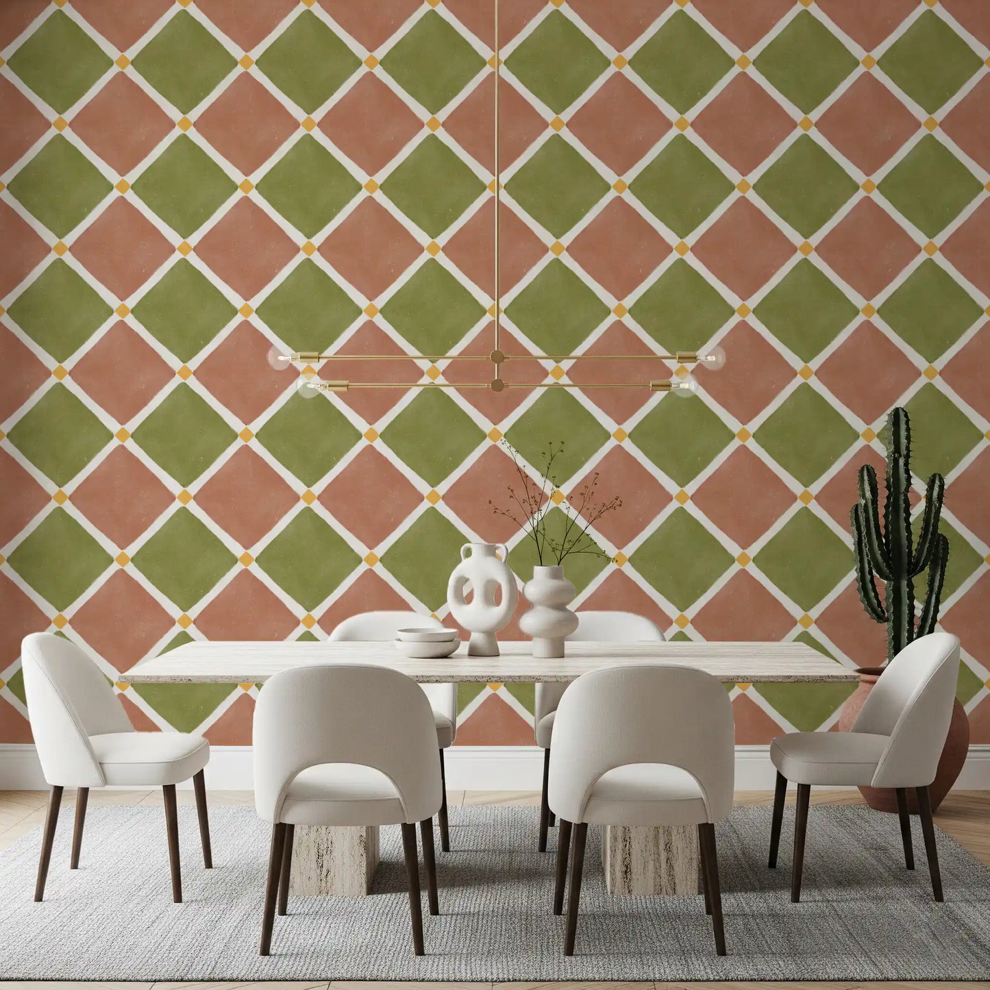 Mediterranean Rustic Checkerboard Aged Decoration - Terracotta - Olive Wallpaper⁠