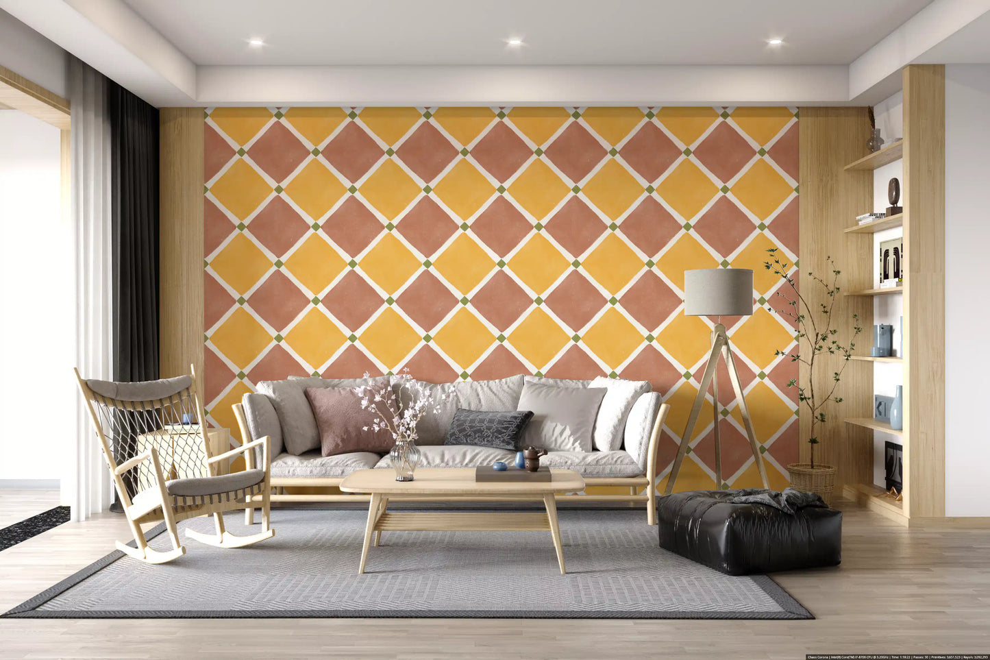 Mediterranean Rustic Checkerboard Aged Decoration -  Terracotta - Yellow Wallpaper⁠