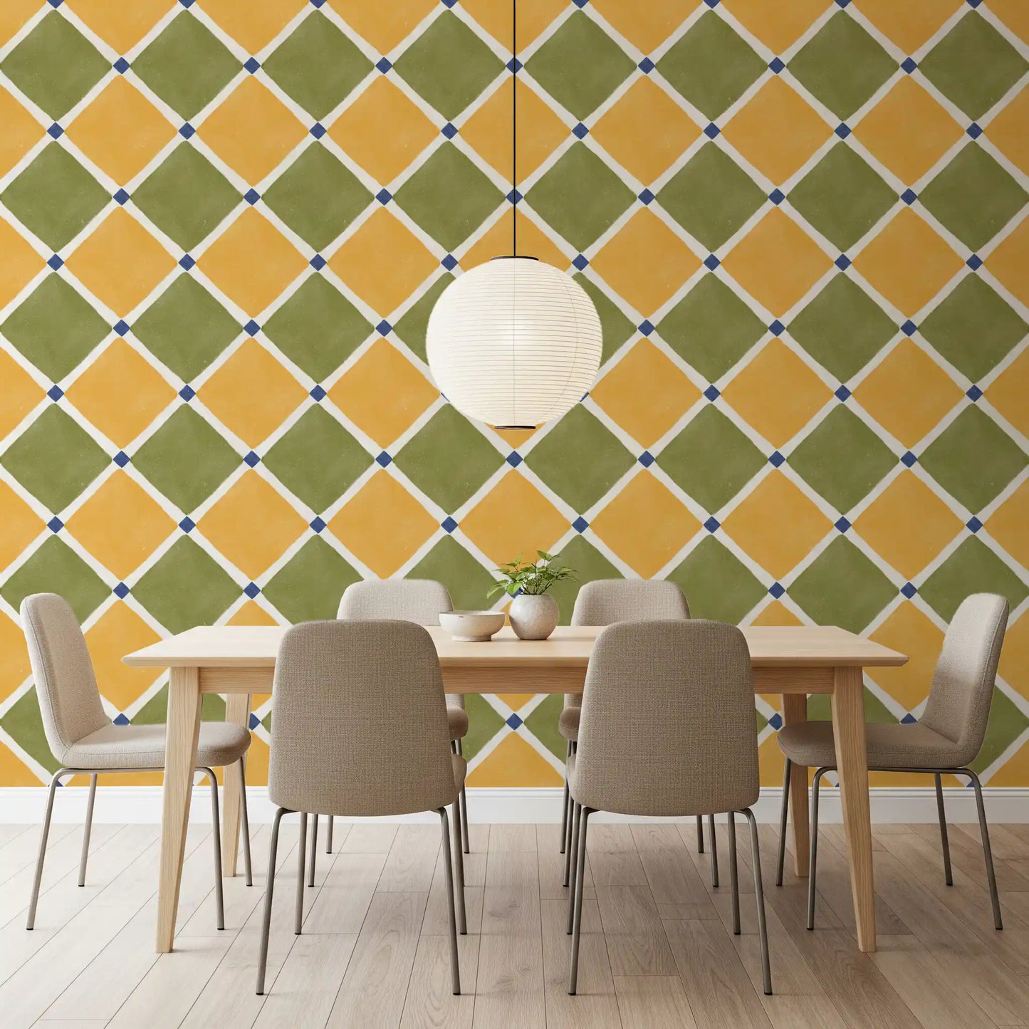 Mediterranean Rustic Checkerboard Aged Decoration - Yellow - Olive Wallpaper⁠
