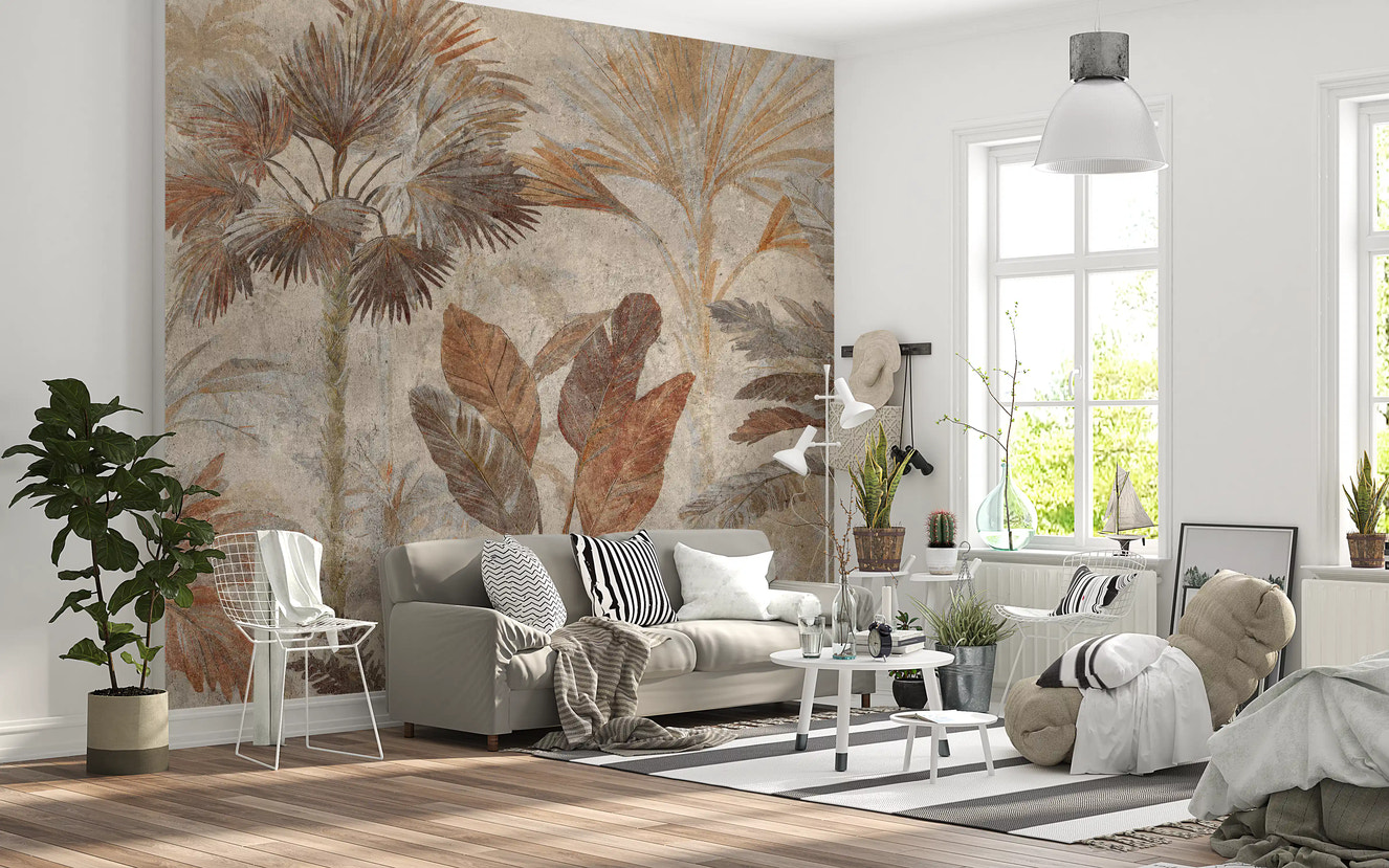 Tropical Palms Terracotta Fresco Wall Mural