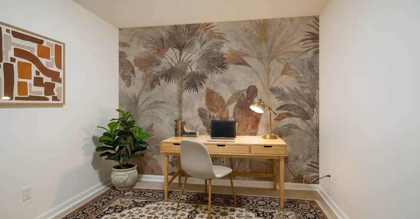 Tropical Palms Terracotta Fresco Wall Mural