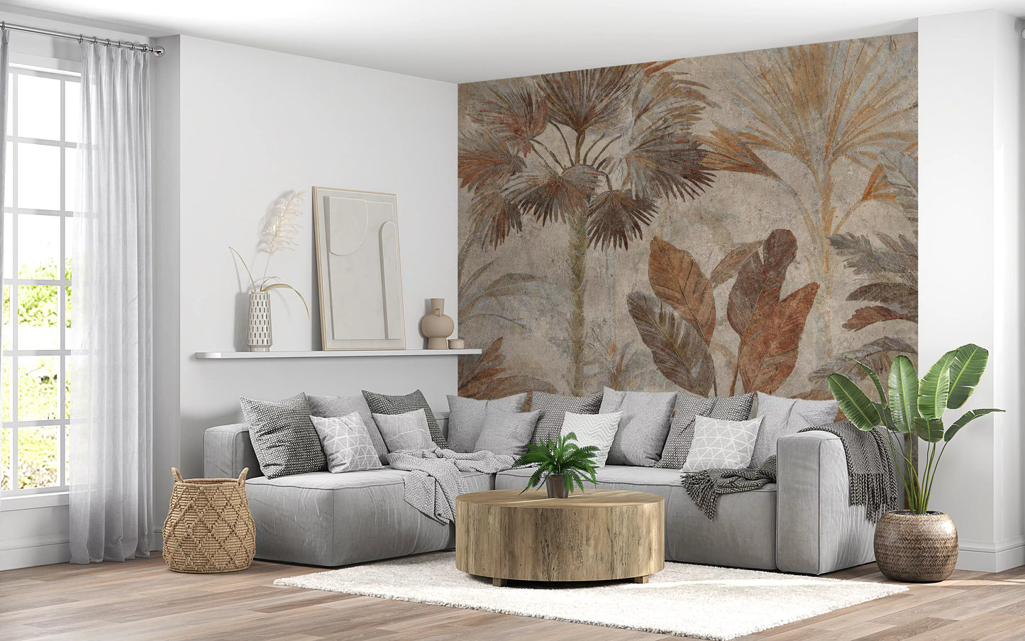 Tropical Palms Terracotta Fresco Wall Mural