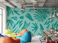the Office with this vibrant aqua botanical wall mural.