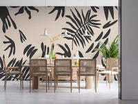 Charcoal fern wall mural bringing bold texture to a dining area