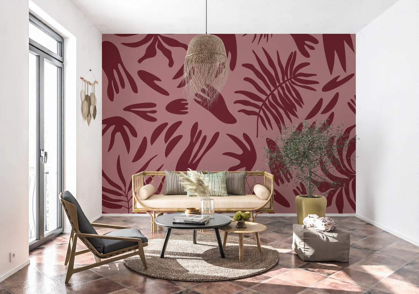 Maroon Botanical Rhythm Wall Mural