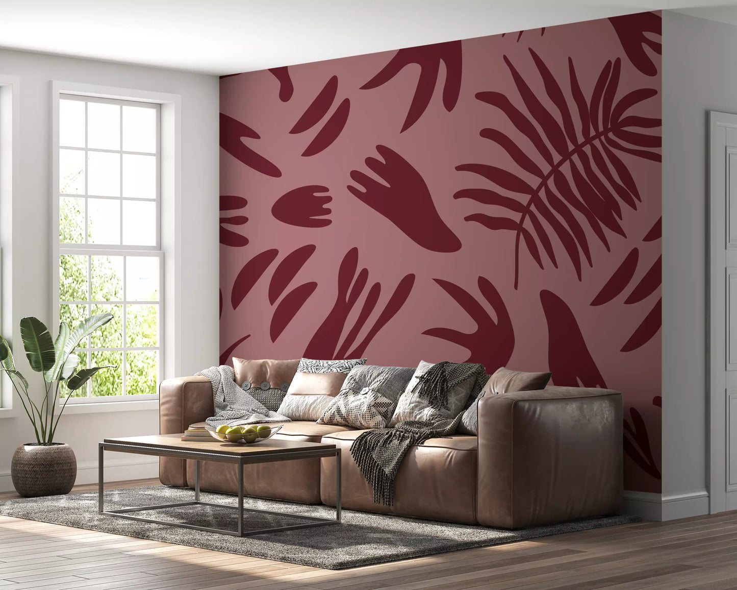 Maroon Botanical Rhythm Wall Mural