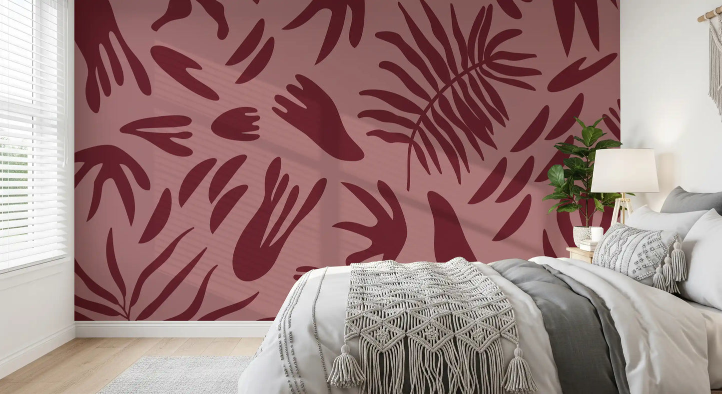 Maroon Botanical Rhythm Wall Mural