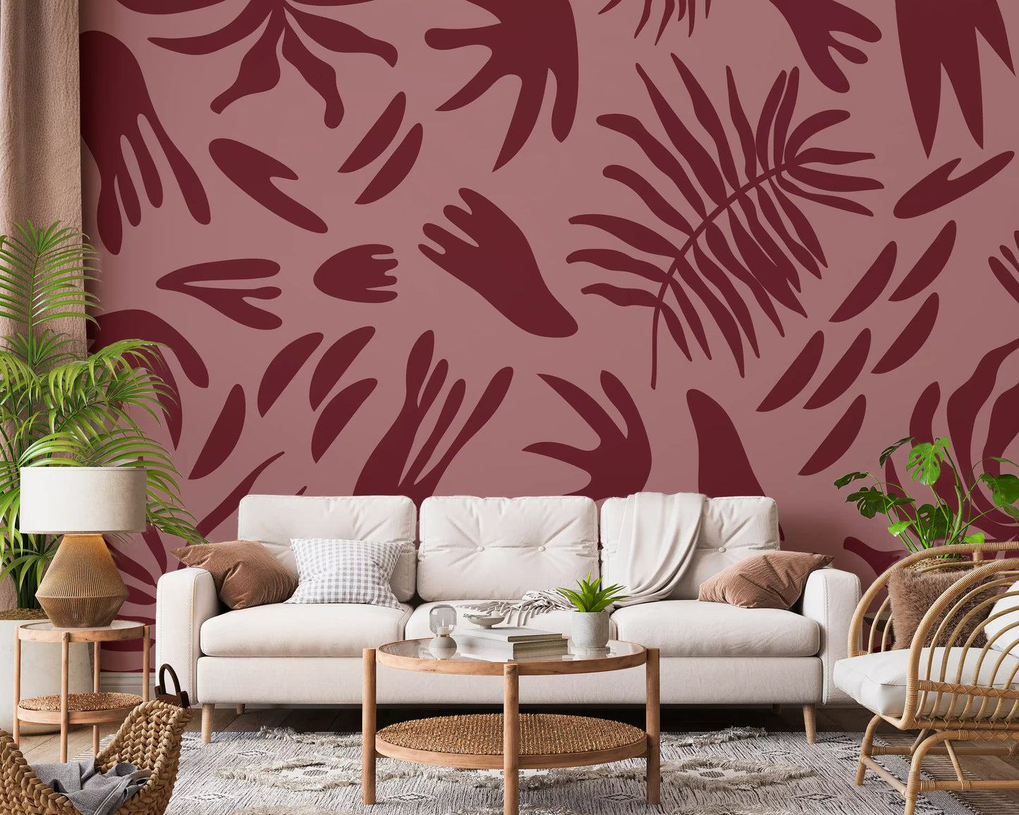 Maroon Botanical Rhythm Wall Mural