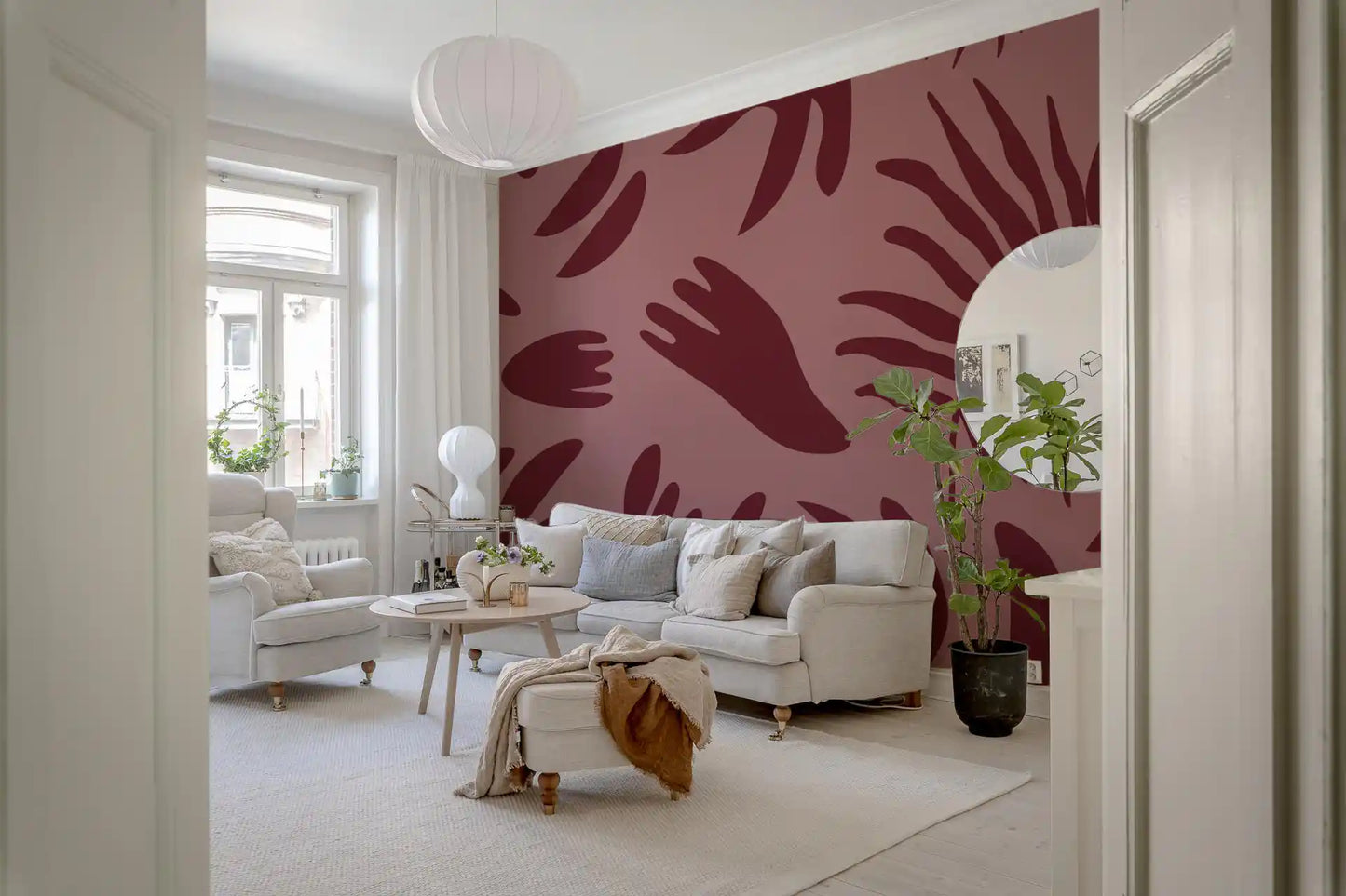 Maroon Botanical Rhythm Wall Mural