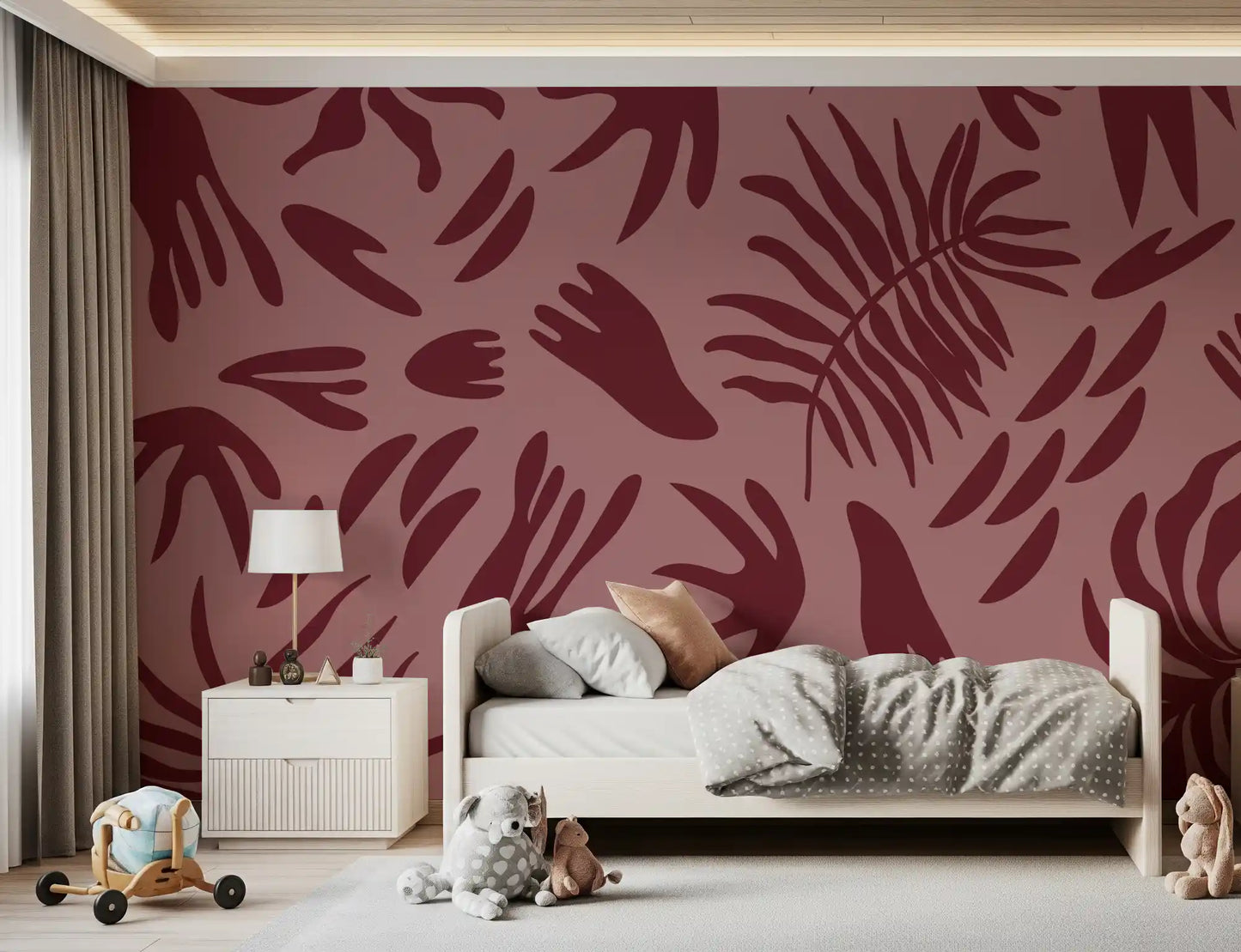 Maroon Botanical Rhythm Wall Mural