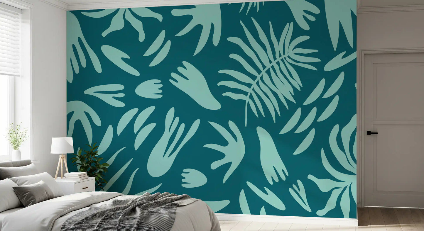 Aqua Leaf Abstract Wall Mural