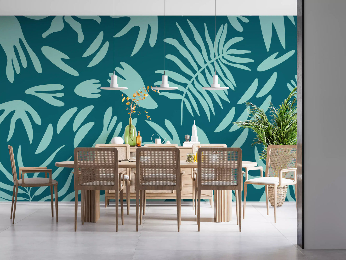 Aqua Leaf Abstract Wall Mural