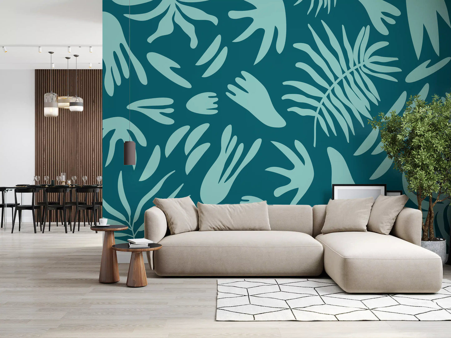 Aqua Leaf Abstract Wall Mural